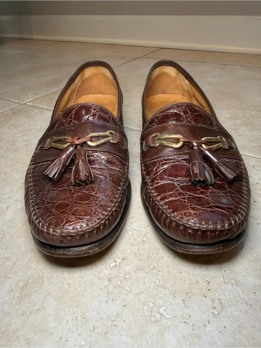 Johnston & Murphy Crocodile-Texture Tassel Leather Loafers